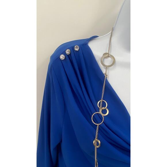Jaclyn & Smith Royal Blue Dressy Top with Accent Necklace - Picture 3 of 7
